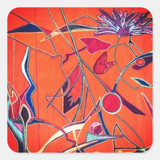 Oranje patroon vierkante sticker (Voorkant)