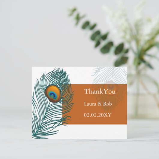 oranje pauw bruiloft Bedankt Briefkaart (Staand voorkant)