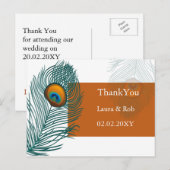 oranje pauw bruiloft Bedankt Briefkaart (Voorkant / Achterkant)