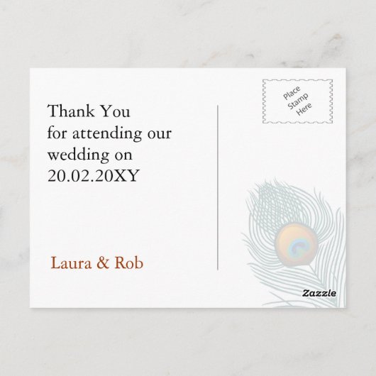 oranje pauw bruiloft Bedankt Briefkaart (Achterkant)