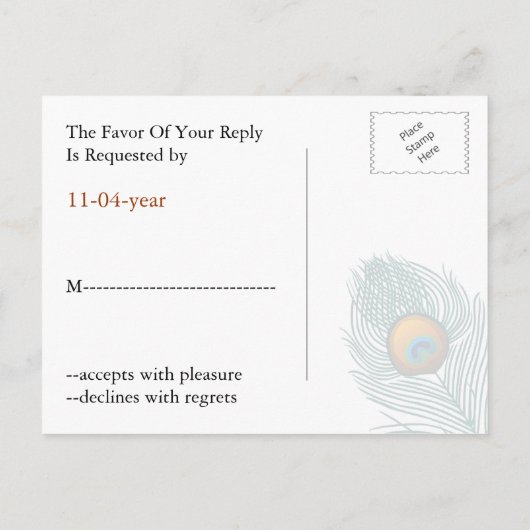 oranje pauw bruiloft RSVP Uitnodiging Briefkaart (Achterkant)