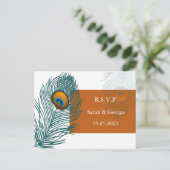 oranje pauw bruiloft RSVP Uitnodiging Briefkaart (Staand voorkant)