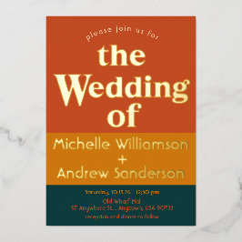 Oranje Pauw Modern Retro Folie Uitnodiging