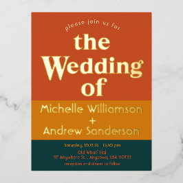 Oranje Pauw Modern Retro Folie Uitnodiging Briefkaart