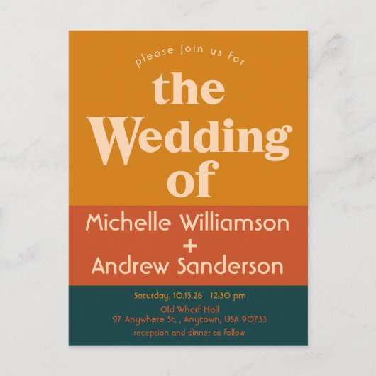 Oranje Pauw Modern Retro Uitnodiging Briefkaart (Voorkant)