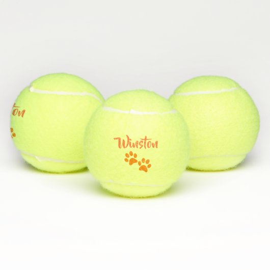 Oranje Pauw Print Personalized Pet or Dog Name Spe Tennisballen (Multi)