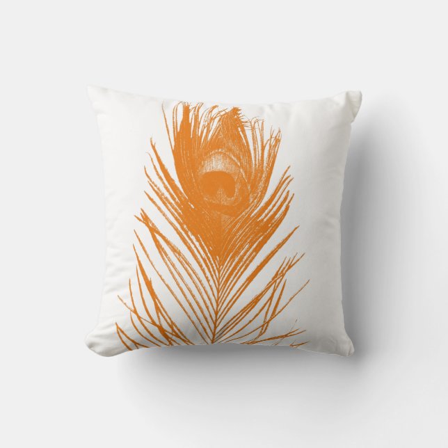 Oranje Pauwenveer Kussen (Voorkant)
