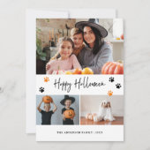 Oranje Paw Print Pet Photo Happy Halloween Kaart (Voorkant)