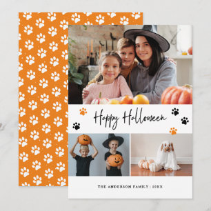 Oranje Paw Print Pet Photo Happy Halloween Kaart