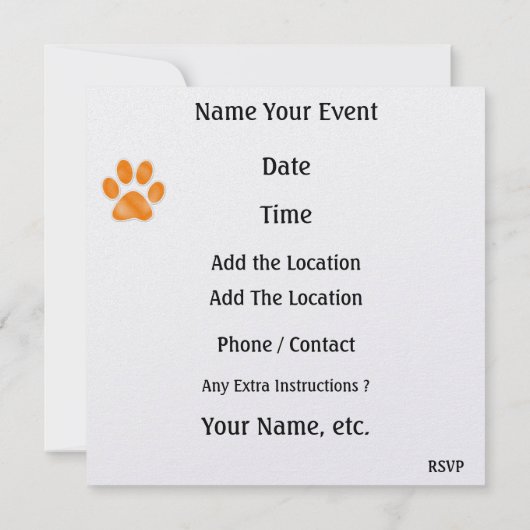 Oranje Paw Prints - SRF Kaart (Achterkant)