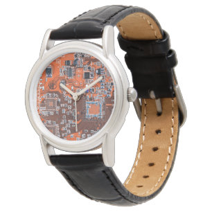 Oranje PCB-printplaatontwerp voor IT-professionals Horloge