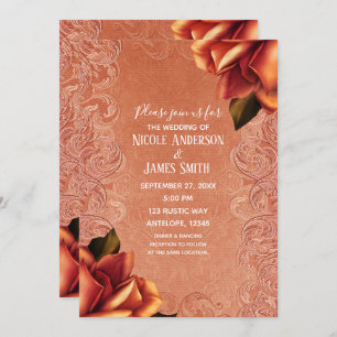 Oranje Peach  Antiek Roos Elegant Wedding Kaart