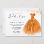 Oranje Peach Glitter Gown Dress Vrijgezellenfeest Kaart (Voorkant)