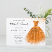 Oranje Peach Glitter Gown Dress Vrijgezellenfeest Kaart (Staand voorkant)