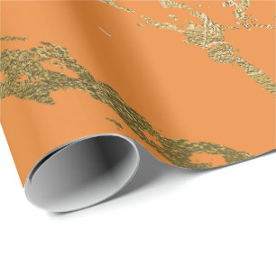 Oranje Peach Gold Marble Shiny Glam Abstract VIP Cadeaupapier