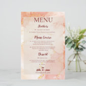  Oranje Peach Gold Marble Wedding Party Menu (Staand voorkant)