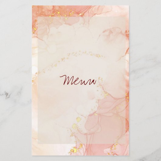  Oranje Peach Gold Marble Wedding Party Menu (Achterkant)