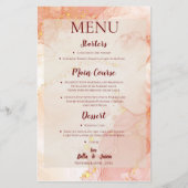  Oranje Peach Gold Marble Wedding Party Menu (Voorkant)