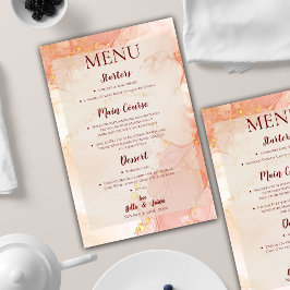 Oranje Peach Gold Marble Wedding Party Menu