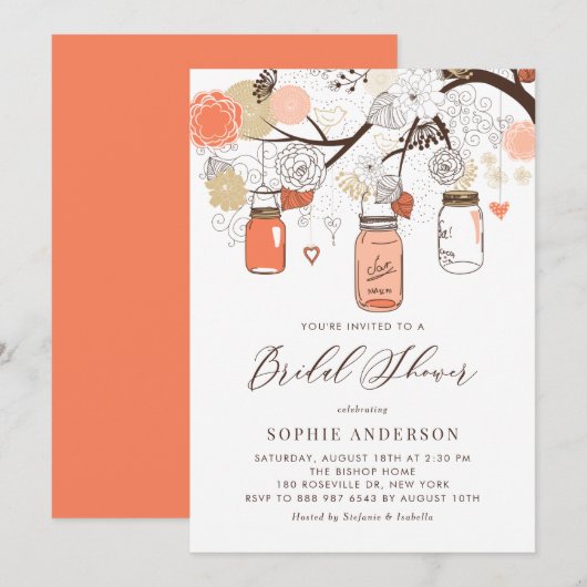 Oranje Peach Mason Jars Vrijgezellenfeest Kaart (Voorkant / Achterkant)