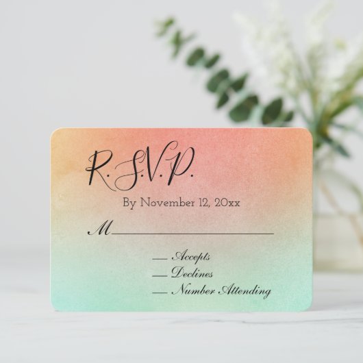 Oranje Peach Mint Wedding RSVP Informatiekaartje (Staand voorkant)