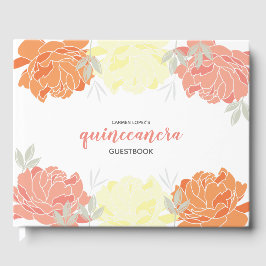Oranje Peach Yellow Peonies Quinceanera Guestbook Gastenboek