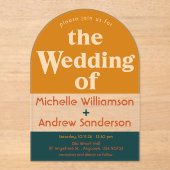 Oranje Peacock Modern Retro Arched Acryl Uitnodigingen (Voorkant)