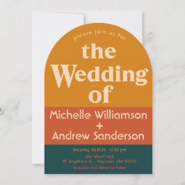 Oranje Peacock Modern Retro Arched Invitation Kaart