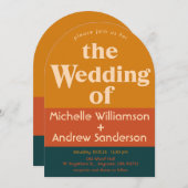 Oranje Peacock Modern Retro Arched Invitation Kaart (Voorkant / Achterkant)