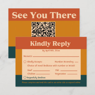 Oranje Peacock Modern Retro QR Code Response Kaart