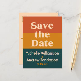 Oranje Peacock Modern Retro Save the Date Briefkaa Aankondigingskaart