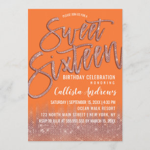 Oranje Peel Roos Gouden Glitter Typografie Sweet 1 Kaart