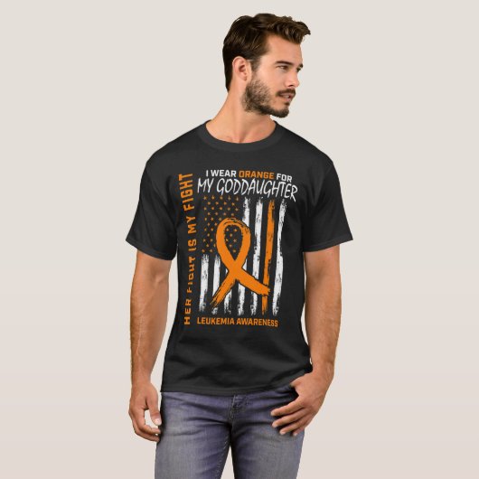 Oranje peetdochter leukemie kankerbewustzijn Ameri T-shirt (Voorkant volledig)