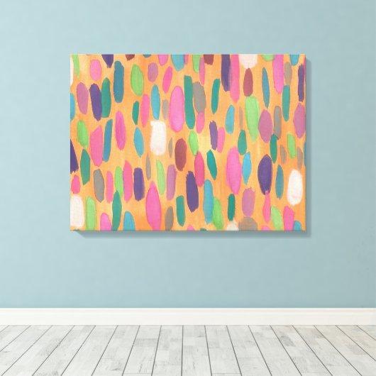 Oranje penseelstreken - Abstracte schilderkunst Canvas Afdruk (Insitu (Houten vloer))