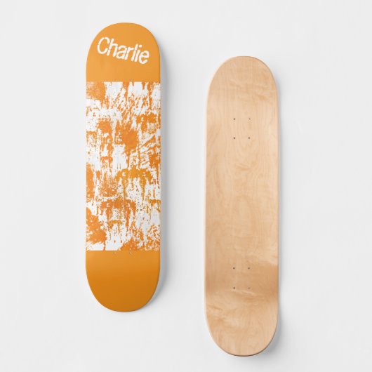 Oranje penseelstreken op witte achtergrond persoonlijk skateboard (Voorkant)