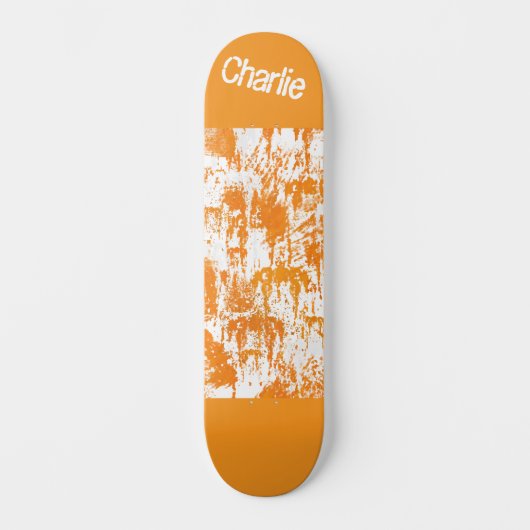 Oranje penseelstreken op witte achtergrond persoonlijk skateboard (Voorkant)