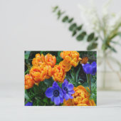 Oranje Peony Tulips & Blue Anemones DIY Briefkaart (Staand voorkant)
