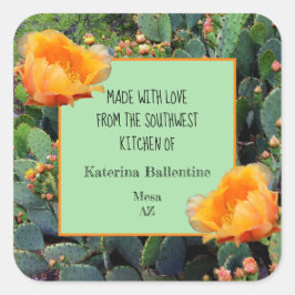 Oranje perencactus / "uit de keuken van" vierkante sticker