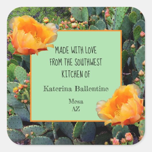 Oranje perencactus / "uit de keuken van" vierkante sticker (Voorkant)