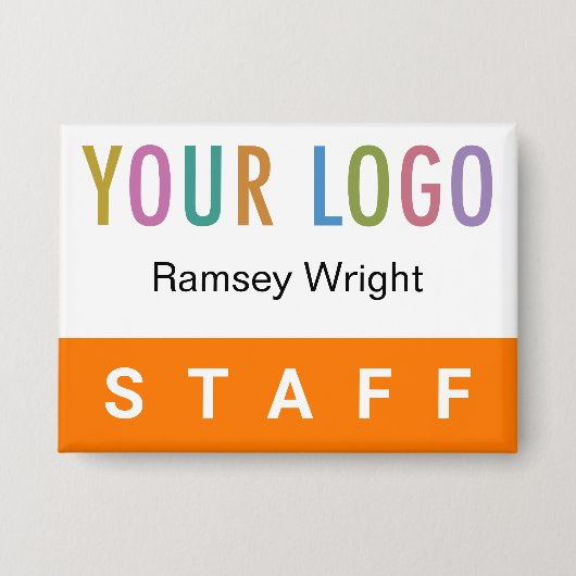 Oranje Personeel Pin Back Badge Naam Button met Lo (Voorkant)
