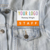 Oranje Personeel Pin Back Badge Naam Button met Lo (Insitu)