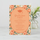 Oranje perzik bloemen middelbare school afstuderen kaart (Staand voorkant)