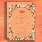 Oranje perzik bloemen middelbare school afstuderen kaart