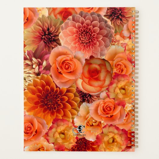 Oranje perzik bloemencollage grote levendige energ planner (Achterkant)