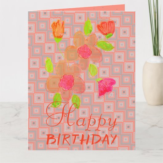 Oranje perzik en roze bedankkaart (Voorkant)