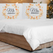 Oranje Perzik Floral Elegant Script Mr Pillow Hoes