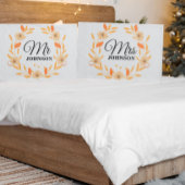 Oranje Perzik Floral Elegant Script Mrs Pillow Hoe Kussensloop