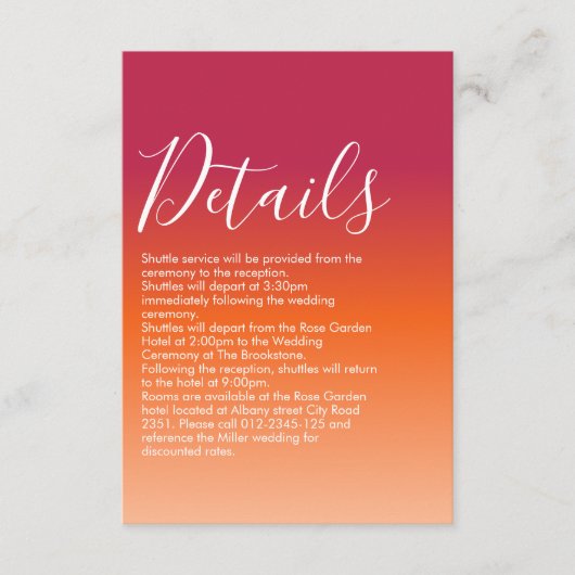 Oranje Perzik Maroon Zonsondergang Modern Schrift Informatiekaartje (Voorkant)