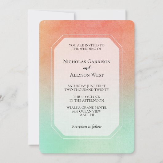Oranje perzik mint bruiloft kaart (Voorkant)