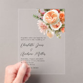 Oranje perzik roze bloemen Clear bruiloft Acryl Uitnodigingen (Insitu (Draagbaar))